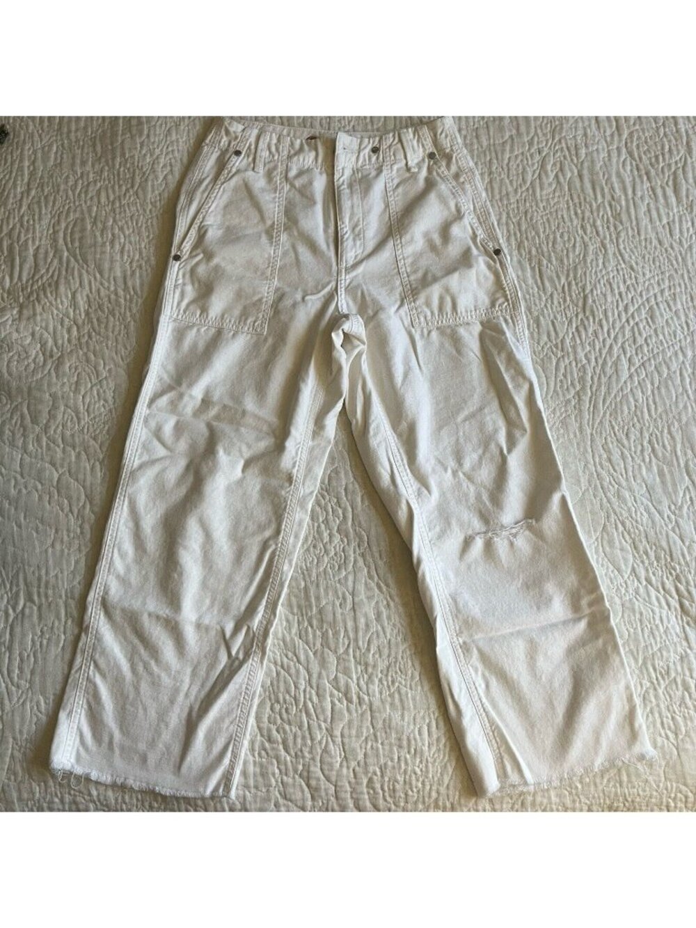 Rag & Bone Women’s Pants White Wide Leg Cargo Jeans Straight Pockets Size 24